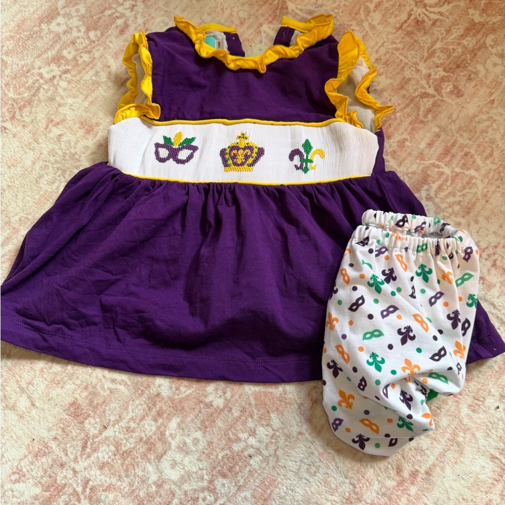 Purple & Gold Mardi Gras Smocked diaper set